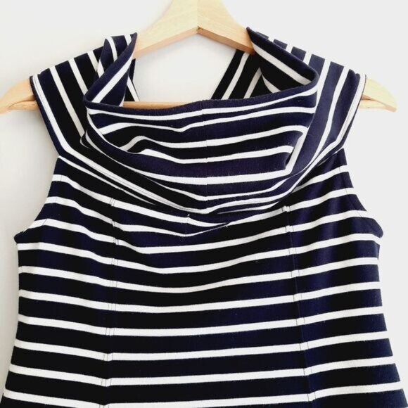 MAEVE Anthropologie Structured Off-The-Shoulder Top Blue & White Sz S Flawed - Picture 11 of 16
